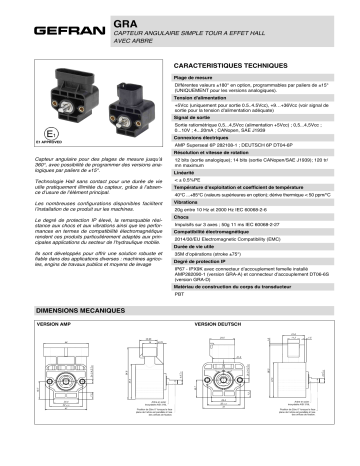 gefran GRA Hall-effect single-turn rotary sensor Fiche technique | Fixfr