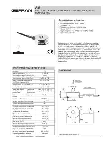 gefran AM Miniature force transducer Fiche technique | Fixfr