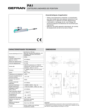 gefran PA1 Potentiometer Fiche technique | Fixfr