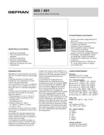 gefran 400-401 PID Controller, 1/16 DIN Fiche technique | Fixfr