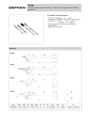 gefran TCM MgO Thermocouple Fiche technique | Fixfr