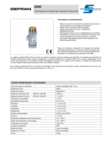 gefran DAK Nozzle touch force sensor Fiche technique | Fixfr