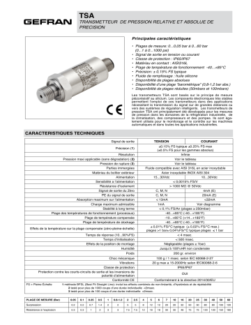 gefran TSA Low pressure Relative and Absolute Volt or mA ouput Fiche technique | Fixfr