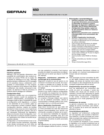 gefran 650 PID Controller, 1/16 DIN Fiche technique | Fixfr