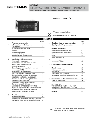 gefran 40B96 Indicator/Alarm Unit Mode d'emploi | Fixfr