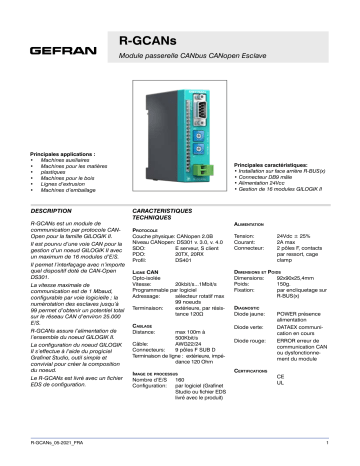 gefran R-GCANs Canbus CANopen slave gateway module Fiche technique | Fixfr