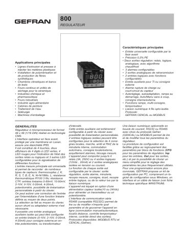 gefran 800 PID Controller, 1/16 DIN Fiche technique | Fixfr