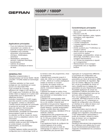 1800P | gefran 1600P Controller Programmer, 1/8 DIN Fiche technique | Fixfr