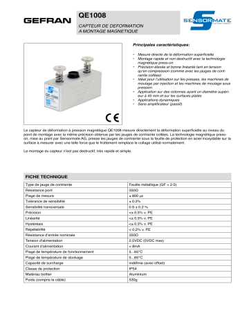 gefran QE1008 Magnet-mount strain sensor Fiche technique | Fixfr