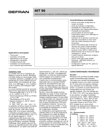 gefran 40T96 Indicator/Alarm Unit Fiche technique | Fixfr