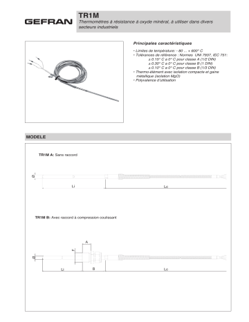 gefran TR1M MgO Resistance thermometer Fiche technique | Fixfr