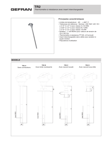 gefran TR2 Resistance thermometer Fiche technique | Fixfr