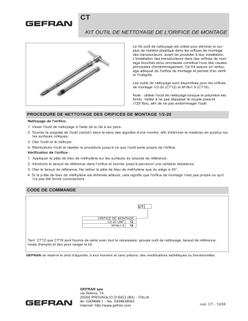 gefran CT Mounting hole cleaning kit Fiche technique | Fixfr