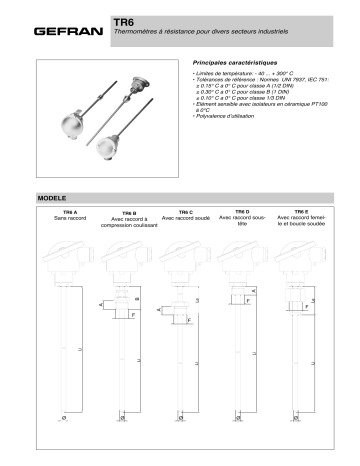 gefran TR6 Resistance thermometer Fiche technique | Fixfr