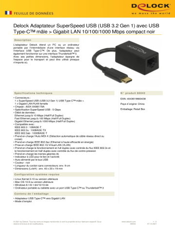 DeLOCK 66043 Adapter SuperSpeed USB (USB 3.2 Gen 1) Fiche technique | Fixfr