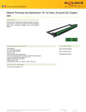 DeLOCK 43393 19″ Fibre Patch Panel 24 port SC Duplex green Fiche technique | Fixfr