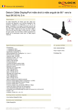 DeLOCK 87056 DisplayPort cable male straight to male 90° upwards angled 8K 60 Hz 3 m Fiche technique