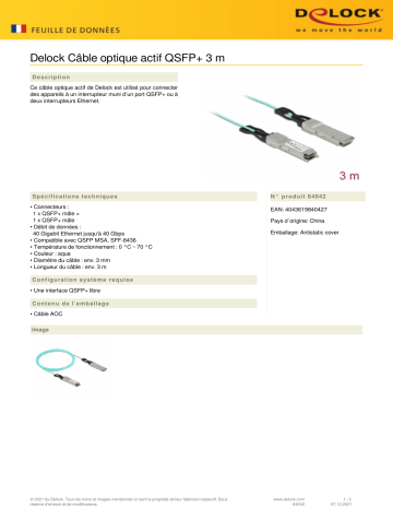 DeLOCK 84042 Active Optical Cable QSFP+ 3 m Fiche technique | Fixfr