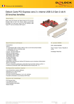 DeLOCK 90058 PCI Express Card to 2 x internal USB 3.2 Gen 2 key A 20 pin female Fiche technique