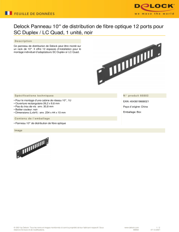 DeLOCK 66802 10″ Fiber Optic Patch Panel 12 Port for SC Duplex / LC Quad 1U black Fiche technique | Fixfr