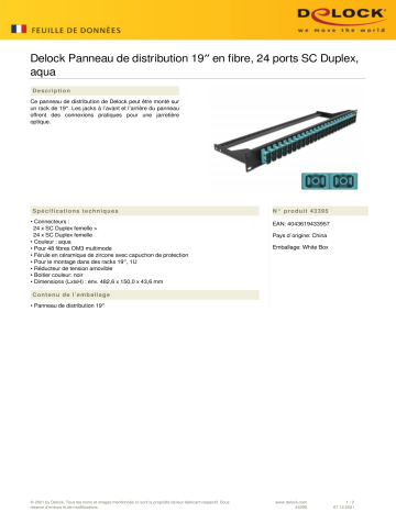 DeLOCK 43395 19″ Fibre Patch Panel 24 port SC Duplex aqua Fiche technique | Fixfr