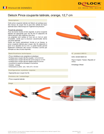 DeLOCK 90513 Side cutter orange 12.7 cm Fiche technique | Fixfr