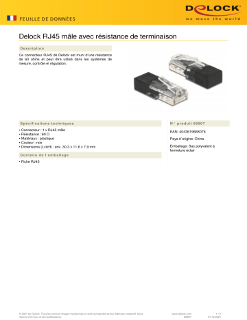 DeLOCK 66807 RJ45 plug Fiche technique | Fixfr