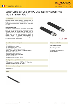 DeLOCK 86793 USB 2.0 FPC Flat Ribbon Cable USB Type-C™ to USB Type Micro-B 13.5 cm PD 3 A Fiche technique