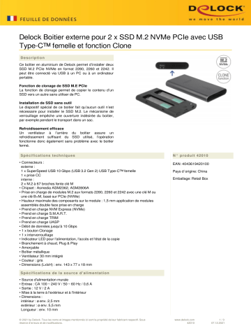 DeLOCK 42010 External Enclosure for 2 x M.2 NVMe PCIe SSD Fiche technique | Fixfr