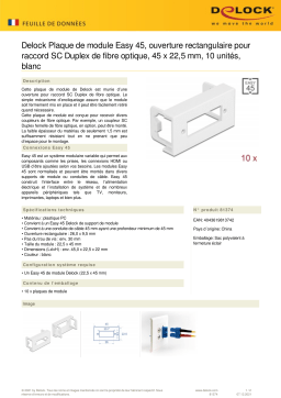 DeLOCK 81374 Easy 45 Module Plate Rectangular cut-out for optical fiber SC Duplex coupling, 45 x 22.5 mm 10 pieces white Fiche technique