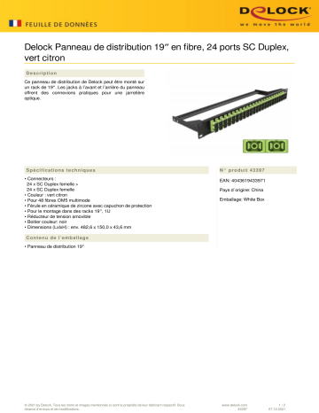 DeLOCK 43397 19″ Fibre Patch Panel 24 port SC Duplex limegreen Fiche technique | Fixfr