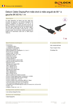 DeLOCK 87044 DisplayPort cable male straight to male 90° left angled 8K 60 Hz 1 m Fiche technique