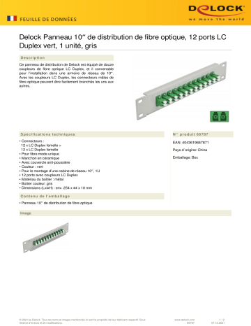 DeLOCK 66787 10″ Fiber Optic Patch Panel 12 Port LC Duplex green 1U grey Fiche technique | Fixfr