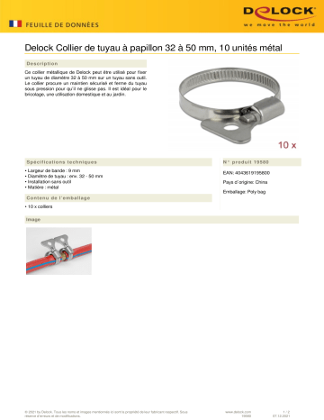 DeLOCK 19580 Butterfly Hose Clamp 32 - 50 mm 10 pieces metal Fiche technique | Fixfr