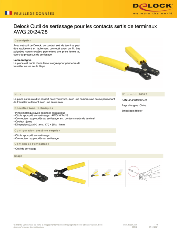 DeLOCK 90542 Crimping tool for terminal crimp contacts AWG 20/24/28 Fiche technique | Fixfr