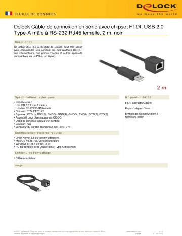 DeLOCK 64165 Serial Connection Cable Fiche technique | Fixfr