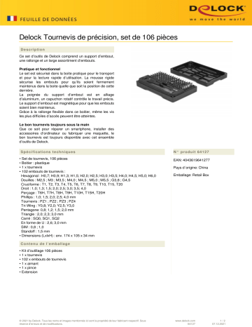 DeLOCK 64127 Precision Screwdriver Set 106 pieces Fiche technique | Fixfr