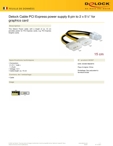 DeLOCK 82397 Cable PCI Express power supply 8 pin to 2 x 5¼“ for graphics card Fiche technique | Fixfr