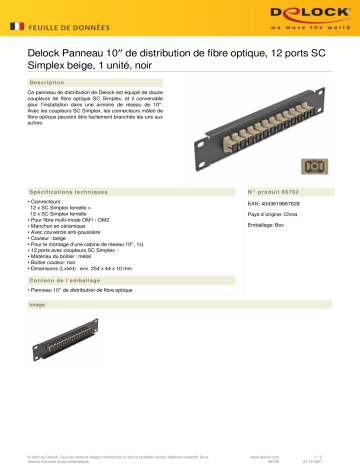 DeLOCK 66762 10″ Fiber Optic Patch Panel 12 Port SC Simplex beige 1U black Fiche technique | Fixfr