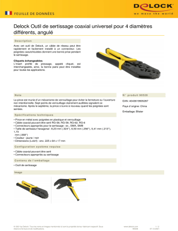 DeLOCK 90528 Universal Coax Crimping Tool for 4 different diameters angled Fiche technique | Fixfr