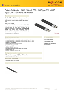 DeLOCK 86939 USB 3.2 Gen 2 FPC Flat Ribbon Cable USB Type-C™ to USB Type-C™ 13 cm PD 5 A E-Marker Fiche technique