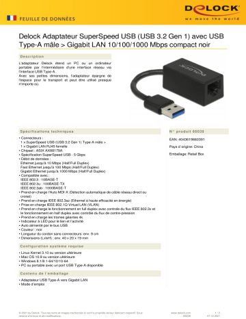 DeLOCK 66039 Adapter SuperSpeed USB (USB 3.2 Gen 1) Fiche technique | Fixfr