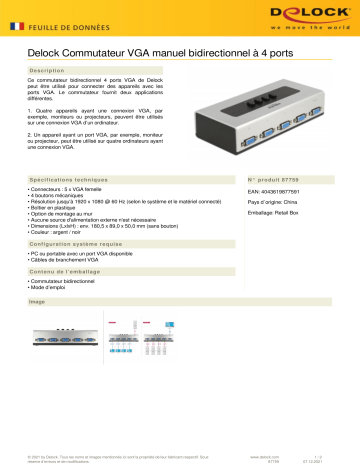 DeLOCK 87759 Switch VGA 4 port manual bidirectional Fiche technique | Fixfr