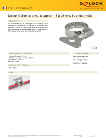 DeLOCK 19576 Butterfly Hose Clamp 16 - 25 mm 10 pieces metal Fiche technique | Fixfr