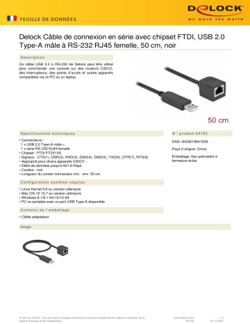 DeLOCK 64163 Serial Connection Cable Fiche technique | Fixfr