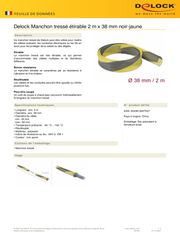 DeLOCK 20752 Braided Sleeve stretchable 2 m x 38 mm black-yellow Fiche technique | Fixfr