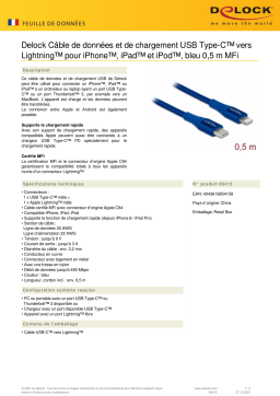 DeLOCK 85415 Data and charging cable USB Type-C™ to Lightning™ for iPhone™, iPad™ and iPod™ blue 0.5 m MFi Fiche technique