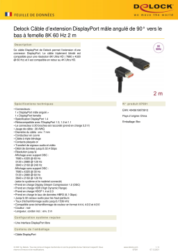 DeLOCK 87091 DisplayPort extension cable male 90° downwards angled to female 8K 60 Hz 2 m Fiche technique