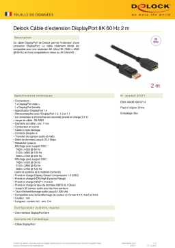 DeLOCK 87071 DisplayPort extension cable 8K 60 Hz 2 m Fiche technique