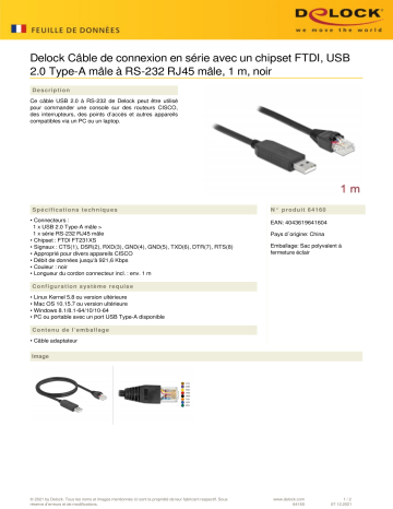 DeLOCK 64160 Serial Connection Cable Fiche technique | Fixfr